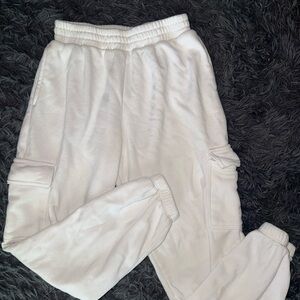 Kids White Elastic Waist Joggers with Cuffed Ankles